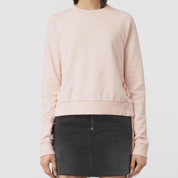 All Saints Pale Pink Leto Crop Laced Sides Sweatshirt Pullover Size Small $198 - Picture 3 of 7